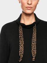 Marc Cain Sports Midi Sweatshirt Dress with Leopard Cord ZS21.26J09 Black