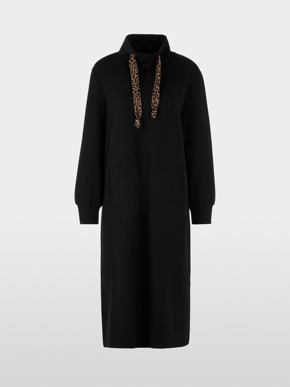 Marc Cain Sports Midi Sweatshirt Dress with Leopard Cord ZS21.26J09 Black