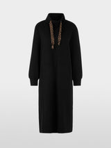 Marc Cain Sports Midi Sweatshirt Dress with Leopard Cord ZS21.26J09 Black