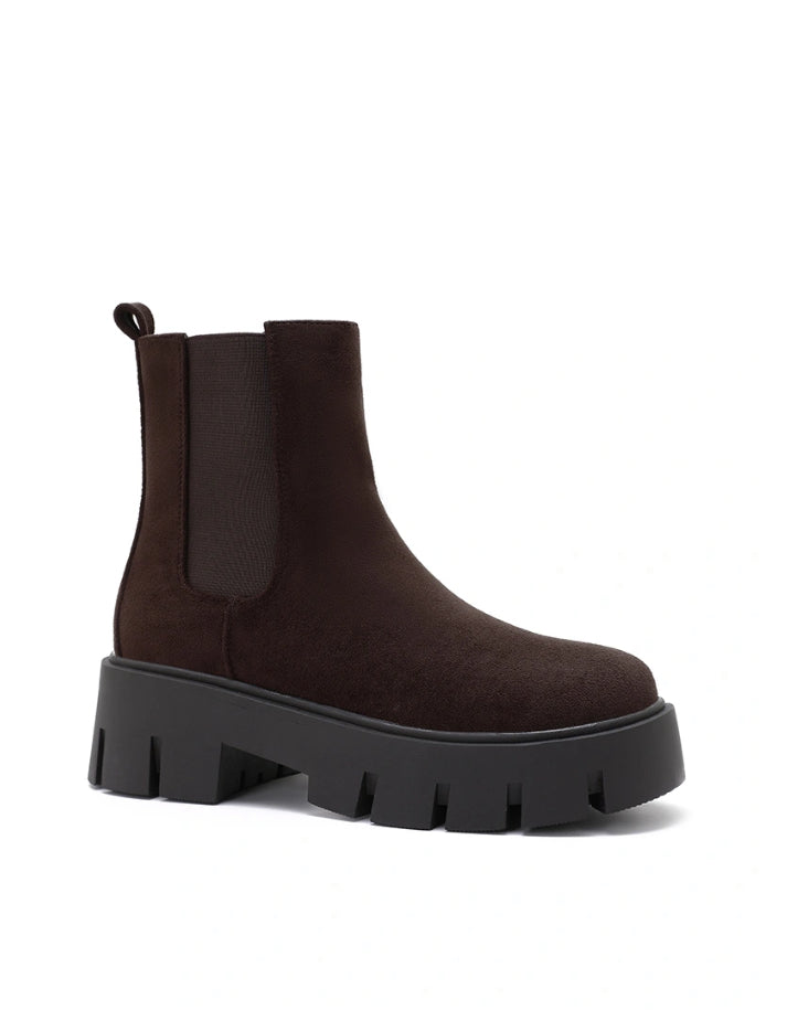 Jenny Chunky Sole Boots Faux Suede Bitter Chocolate