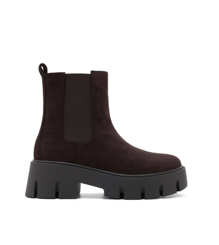 Jenny Chunky Sole Boots Faux Suede Bitter Chocolate