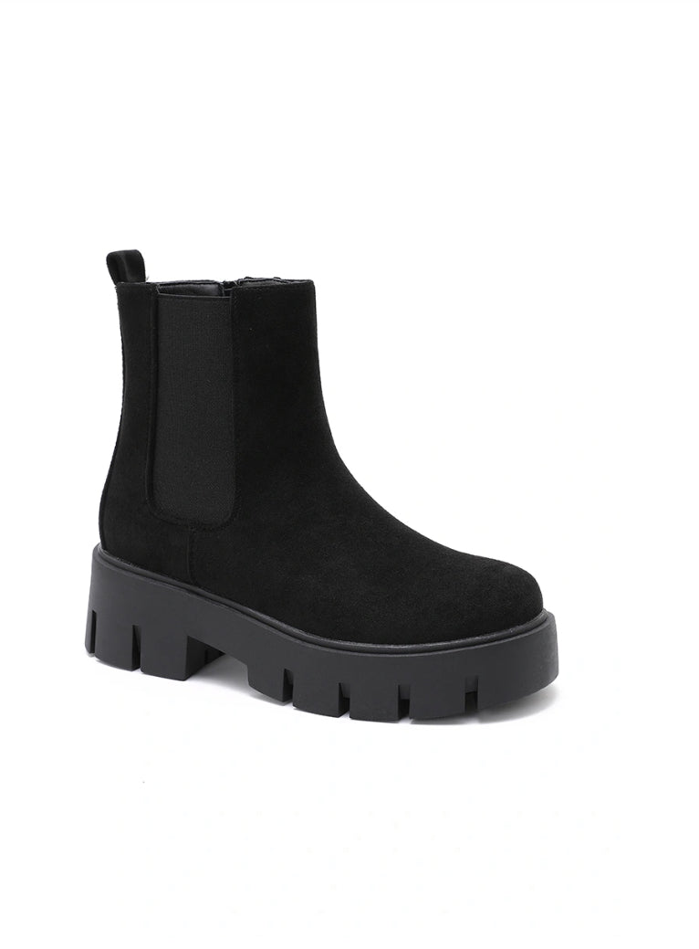 Jenny Chunky Sole Boots Faux Suede Black
