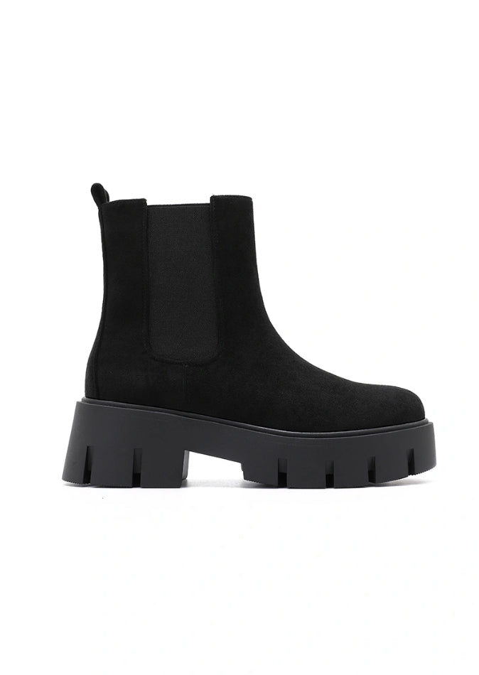 Jenny Chunky Sole Boots Faux Suede Black