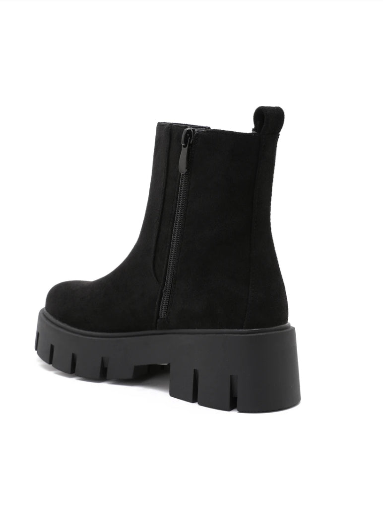 Jenny Chunky Sole Boots Faux Suede Black