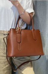 Charlotte Grained Leather Handbag with 2 compartments Chocolate
