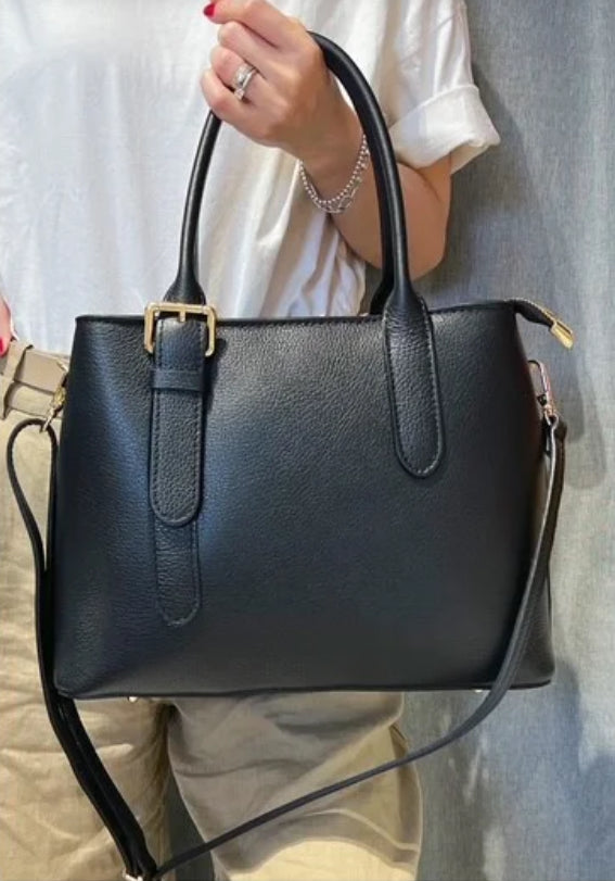 Charlotte Grained Leather Handbag with 2 compartments Black