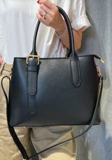 Charlotte Grained Leather Handbag with 2 compartments Black