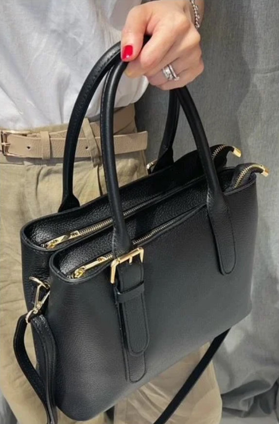 Charlotte Grained Leather Handbag with 2 compartments Black