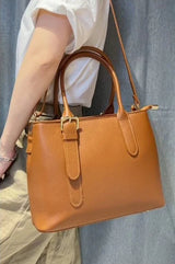 Charlotte Grained Leather Handbag with 2 compartments Classic Tan
