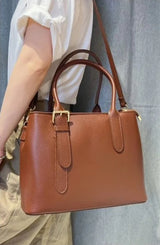 Charlotte Grained Leather Handbag with 2 compartments Chocolate