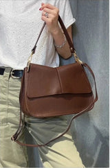 Kate Grained Leather Shoulder / Cross Body Handbag Chocolate