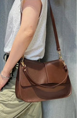 Kate Grained Leather Shoulder / Cross Body Handbag Chocolate