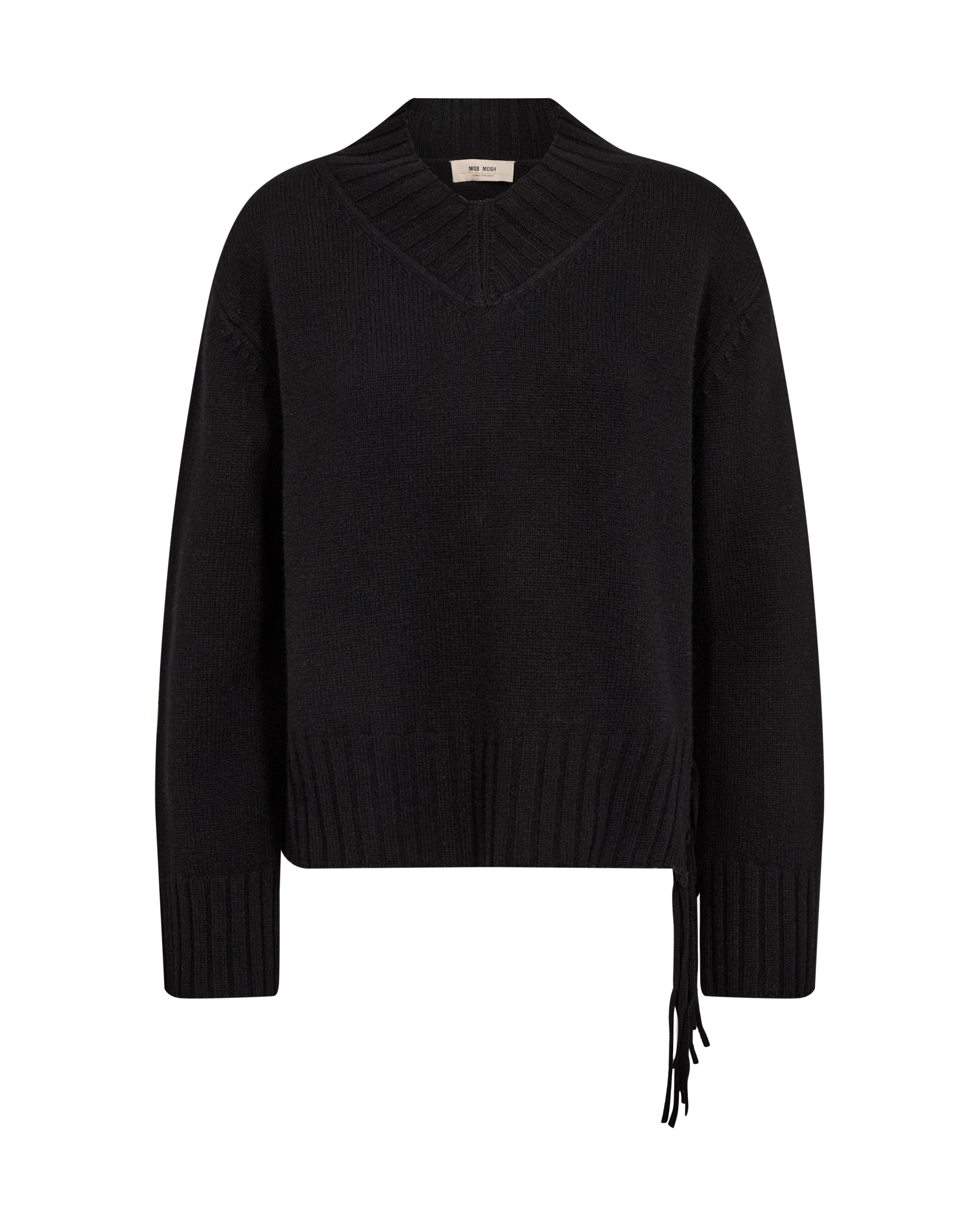Mos Mosh Eshala Fringe V-Neck Knit Black